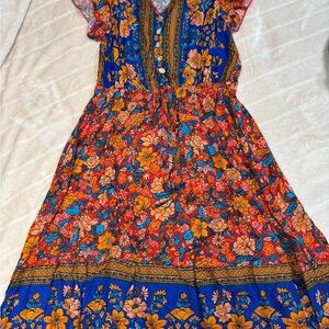 Cupshe Vibrant Floral Midi Dress - Blue and Orange